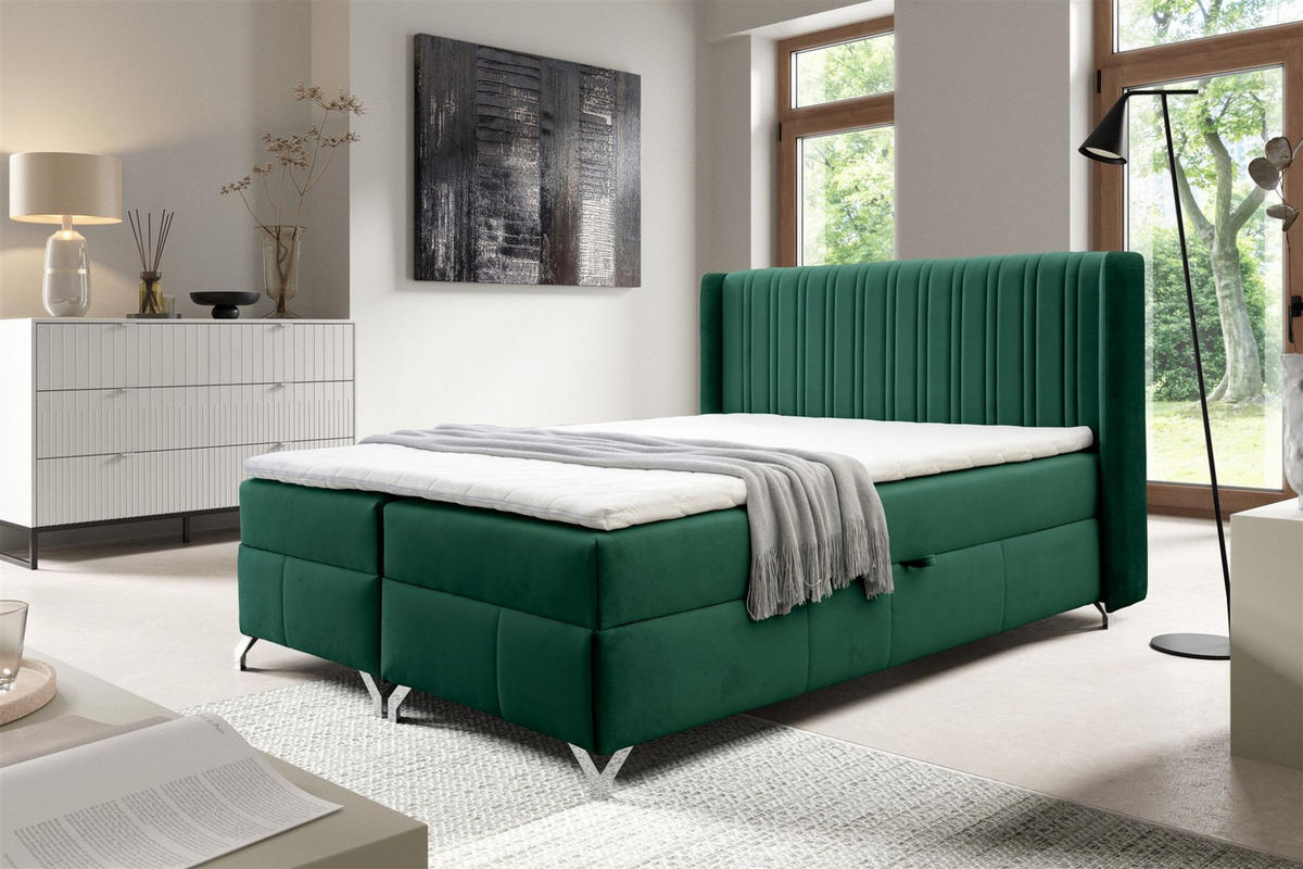 BOXBETT Damien - Grün, Holzwerkstoff/Textil (140/200cm) - Fun Möbel