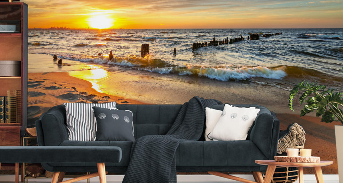 FOTOTAPETE Strand Meer Sonnenuntergang Landschaft 3D 460x300cm - Blau/Beige, Papier (460/300cm) - Muralo