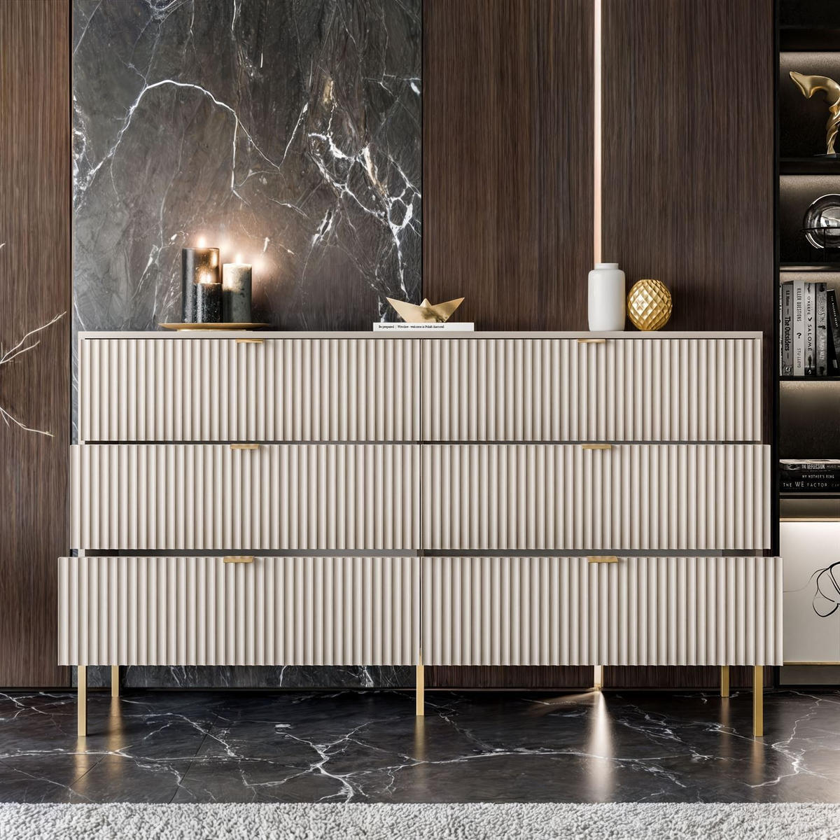 KOMMODE CORTADO GOLD KS154 MIT SCHUBLADEN KASCHMIR - Beige, Holzwerkstoff (154/91/39cm) - Lookway