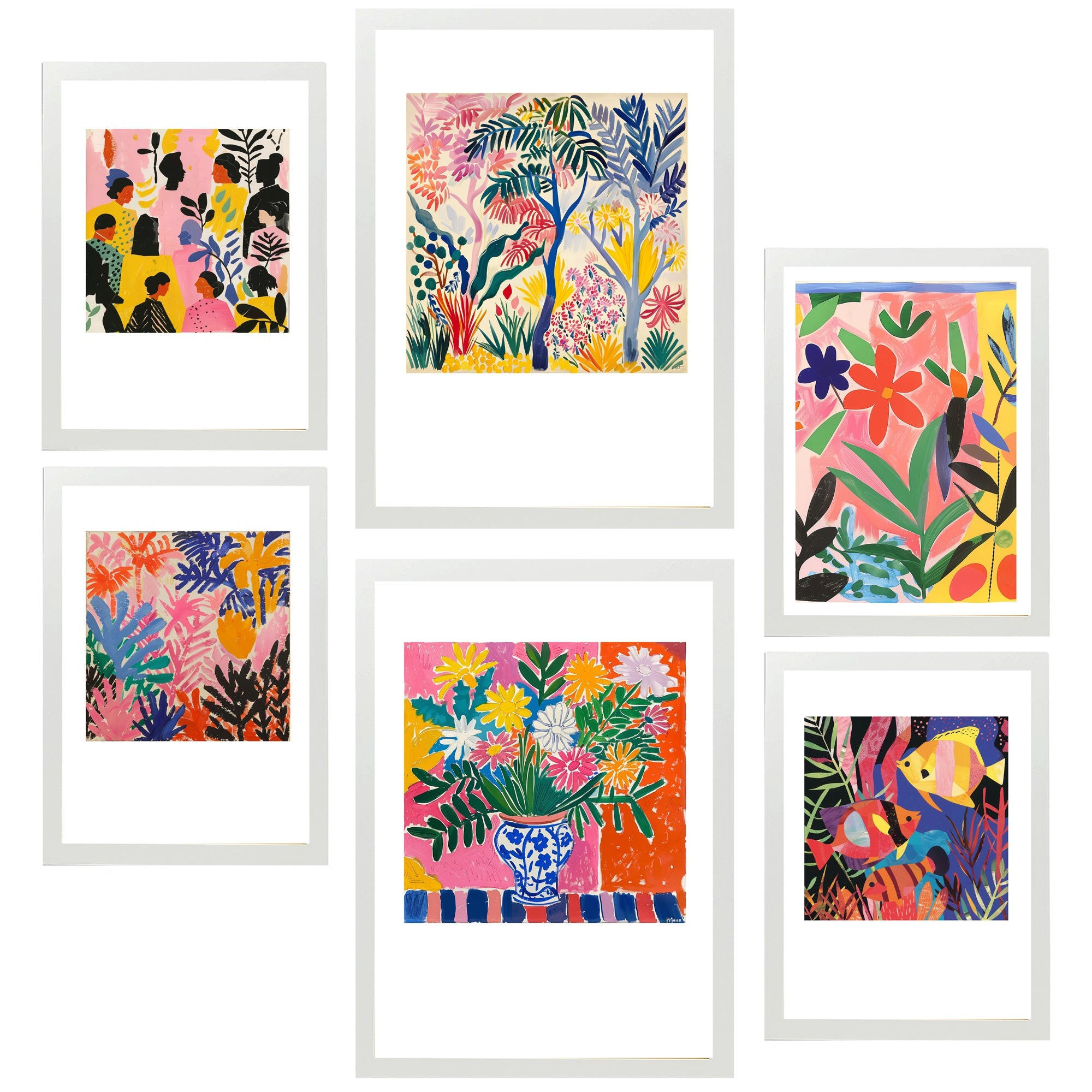 POSTER Set Mit 6 Farben Und Formen Von Matisse A3 & A4 Weißer Rahmen - Weiß, Papier (29/3cm) - Nacnic