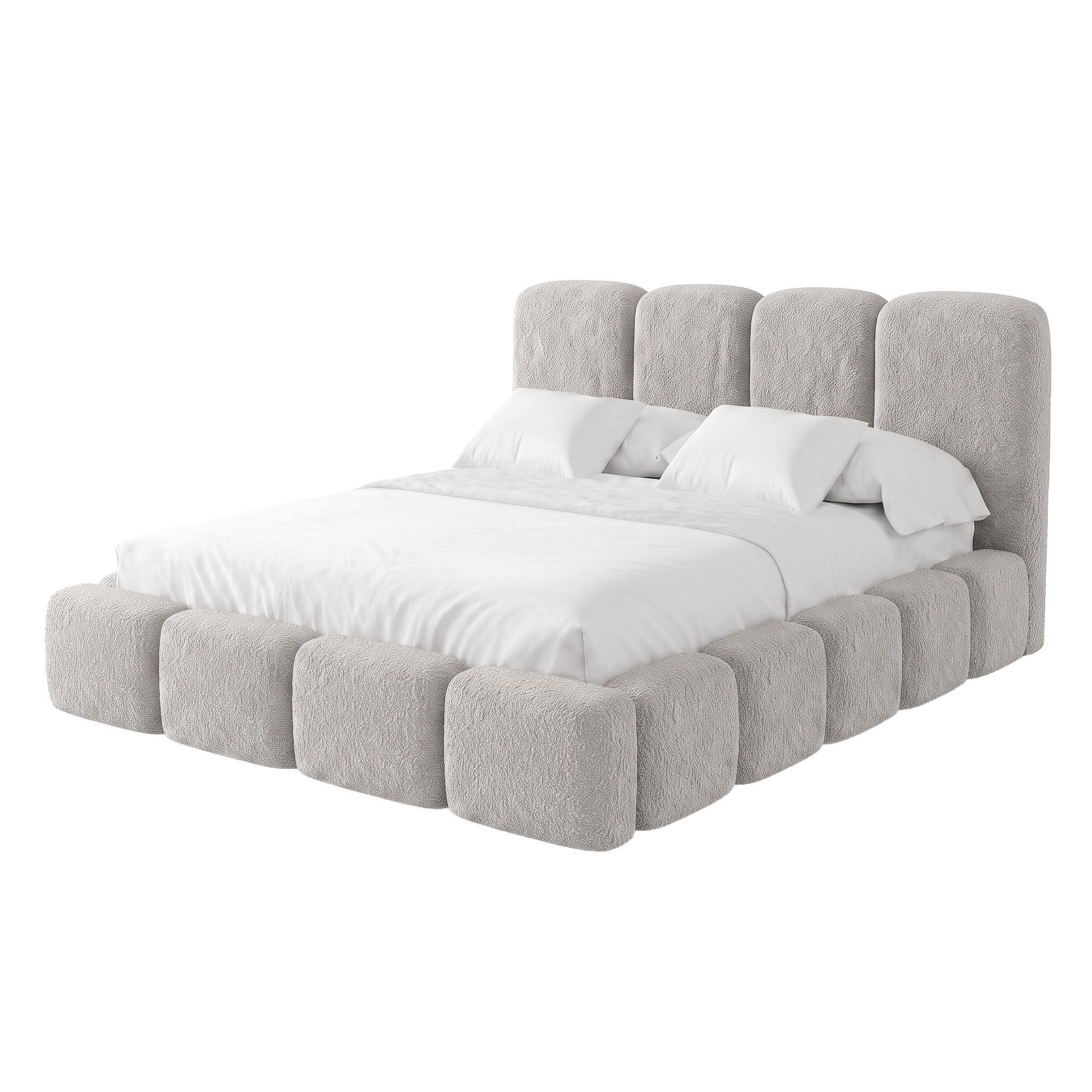 POLSTERBETT SUENO MAXI mit Matratze 140x200 cm in Hellgrau, gepolstertes Kopfteil, Metalllattenrost, Bettkasten, Bouclé-Stoff - Hellgrau/Naturfarben, Holz/Textil (140/200cm) - Muffo