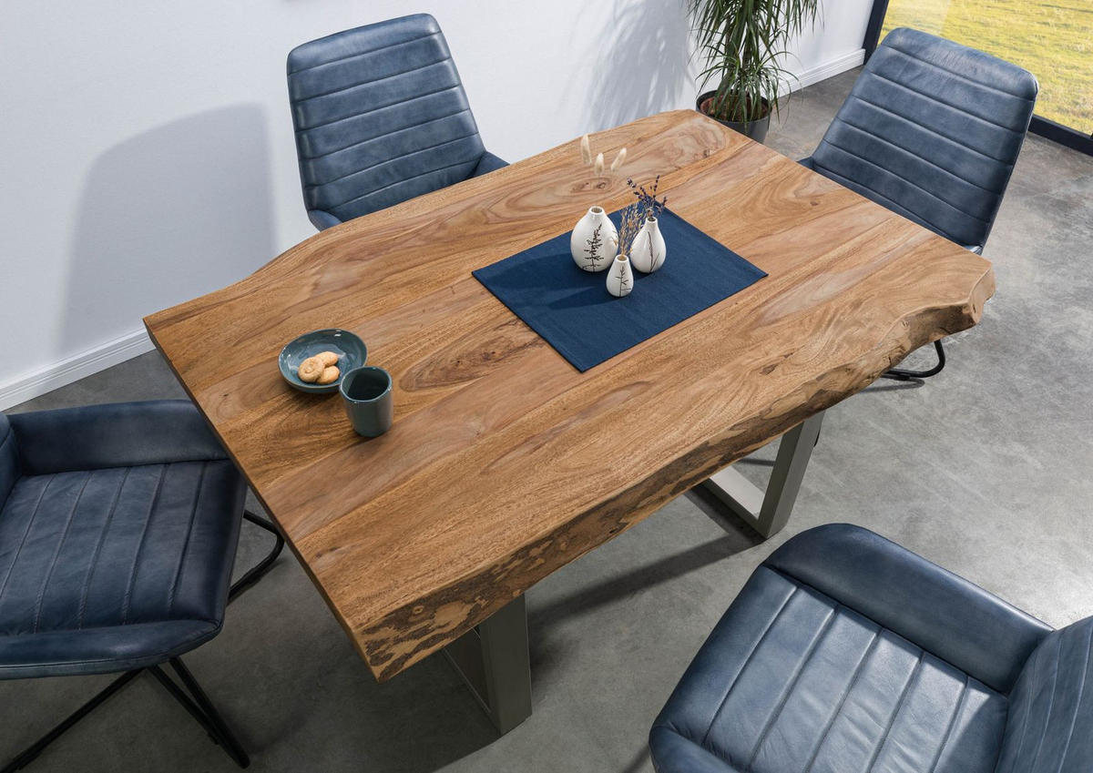 BAUMTISCH Sheesham 140x90x77 natur gebeizt / U-Beine silber matt FREEFORM 5 - Naturfarben, Holz (140/90/77cm) - Massivmoebel24