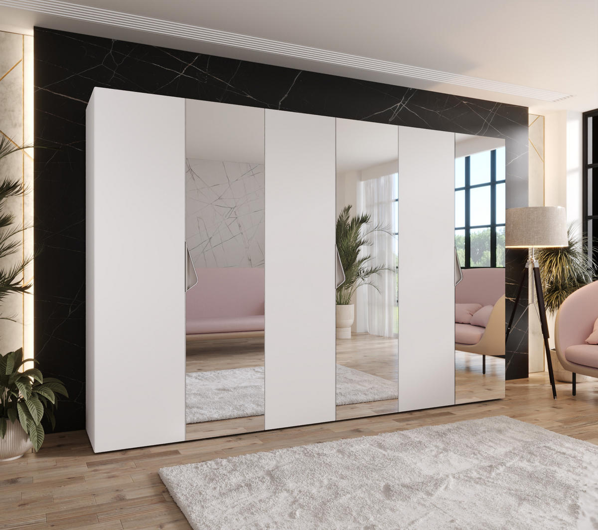 DREHTÜRENSCHRANK 202/300/52 6-türig - Beige/Weiß, Holz/Metall (300/202/52cm) - Abiks Möbel