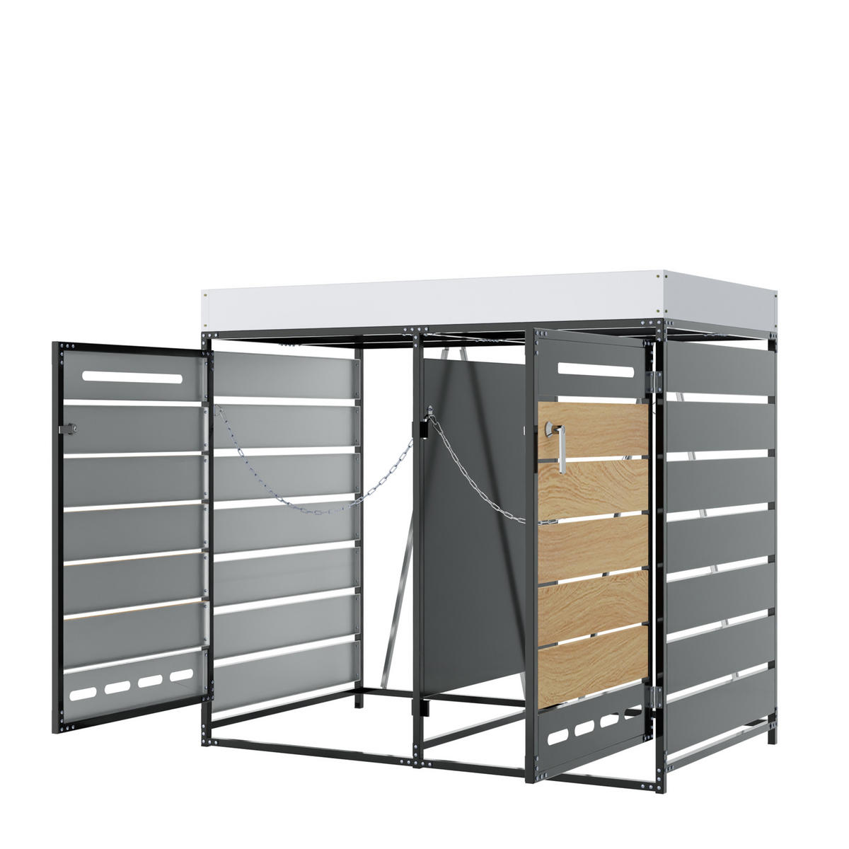 MÜLLTONNENBOX Pflanzdach Holzoptik abschließbar Belüftung - Schwarz, Metall (79/120/131cm) - FLIEKS