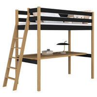HOCHBETT N02 mit Schreibtisch Schwarz / Eiche Natur 80/200 - Schwarz/Eiche Artisan, Naturmaterialien/Holz (80/200cm) - N-Wood