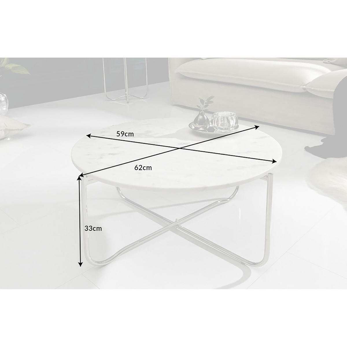 COUCHTISCH NOBLE Marmor rund Weiß 62cm - Weiß, Stein/Metall (62/62/33cm) - riess-ambiente
