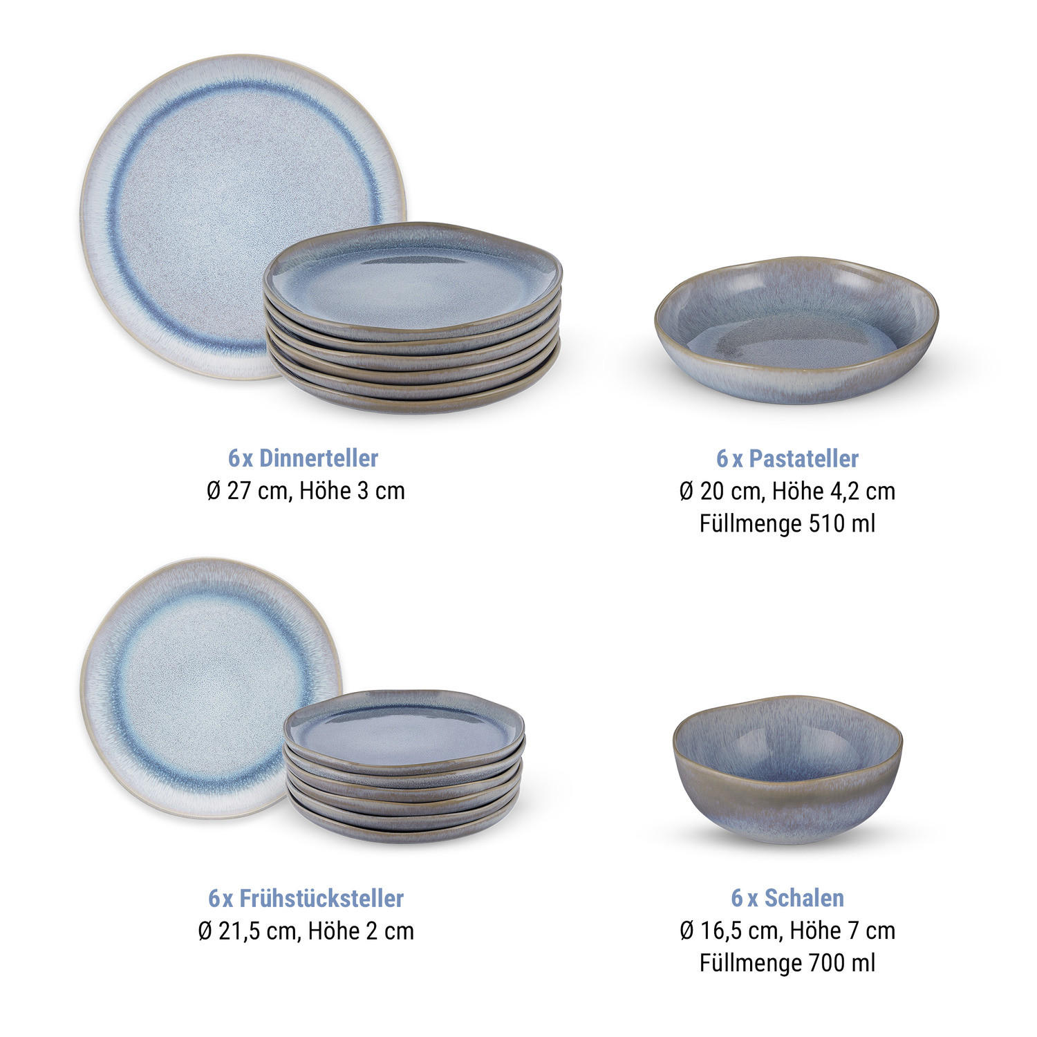 GESCHIRR-SET (24-teilig) Hilda - Hellblau, Keramik (27/3/27cm) - BUTLERS