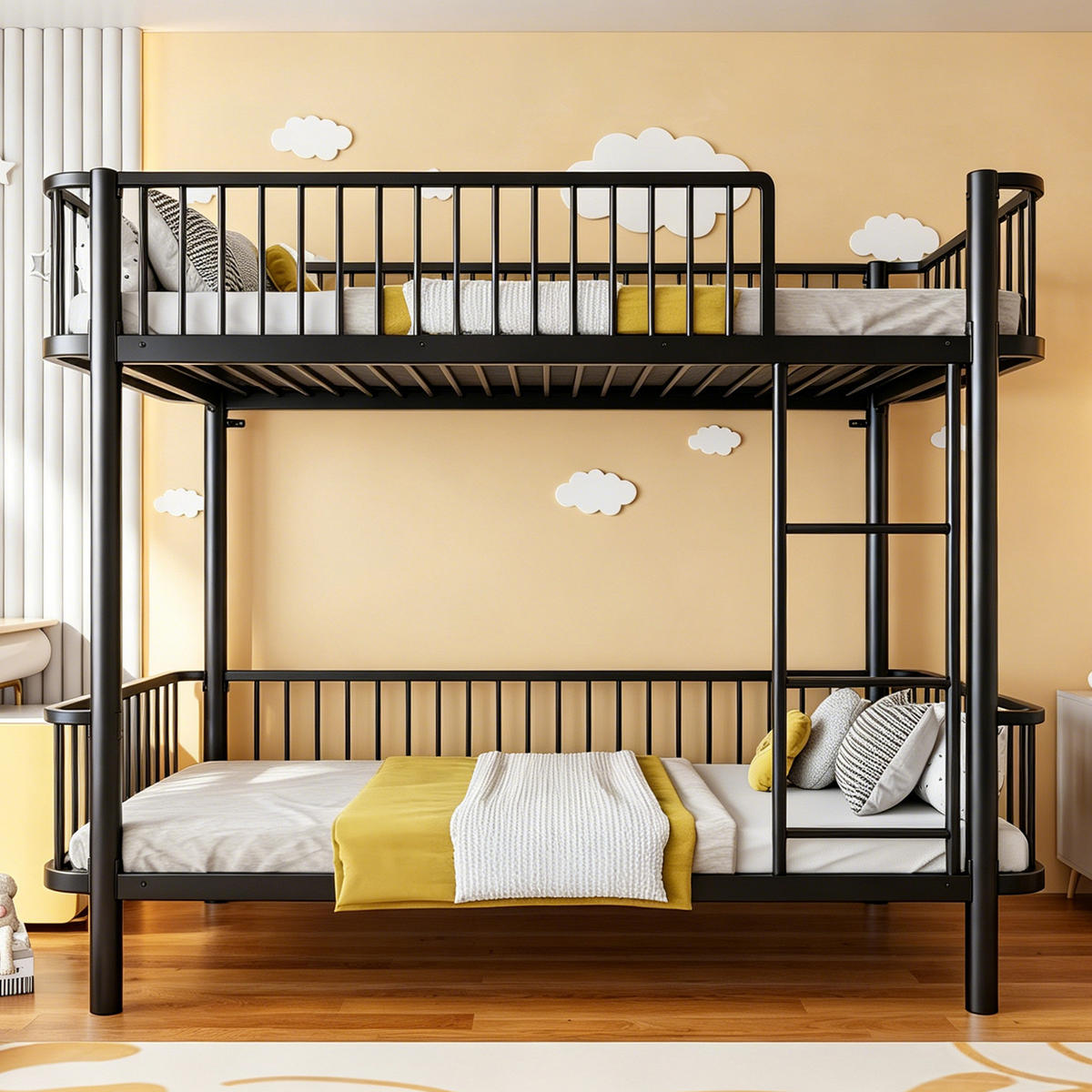 ETAGENBETT aus Metall 90x200 cm Schwarz mit Sicherheitsgeländern - Schwarz, Metall (90/200cm) - Modfu