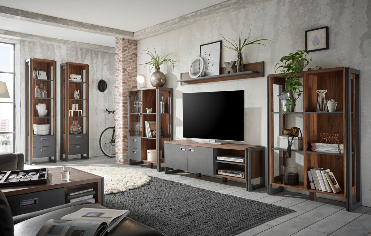 SEKRETÄR Eiche Stirling, Matera grau, Schreibtisch 90 x 127 cm - Eichefarben/Silberfarben, Holzwerkstoff/Metall (22/90/127cm) - Furn.Design