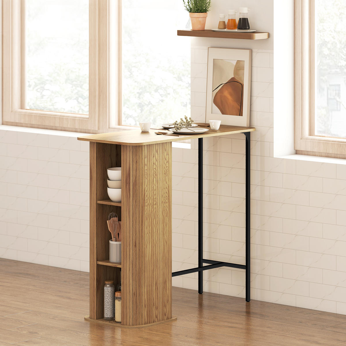 BARTISCH DE-14806 3 Ablagen im Lamellen-Design Naturholz - Naturfarben, Holzwerkstoff (112/50/106cm) - ComfortXL