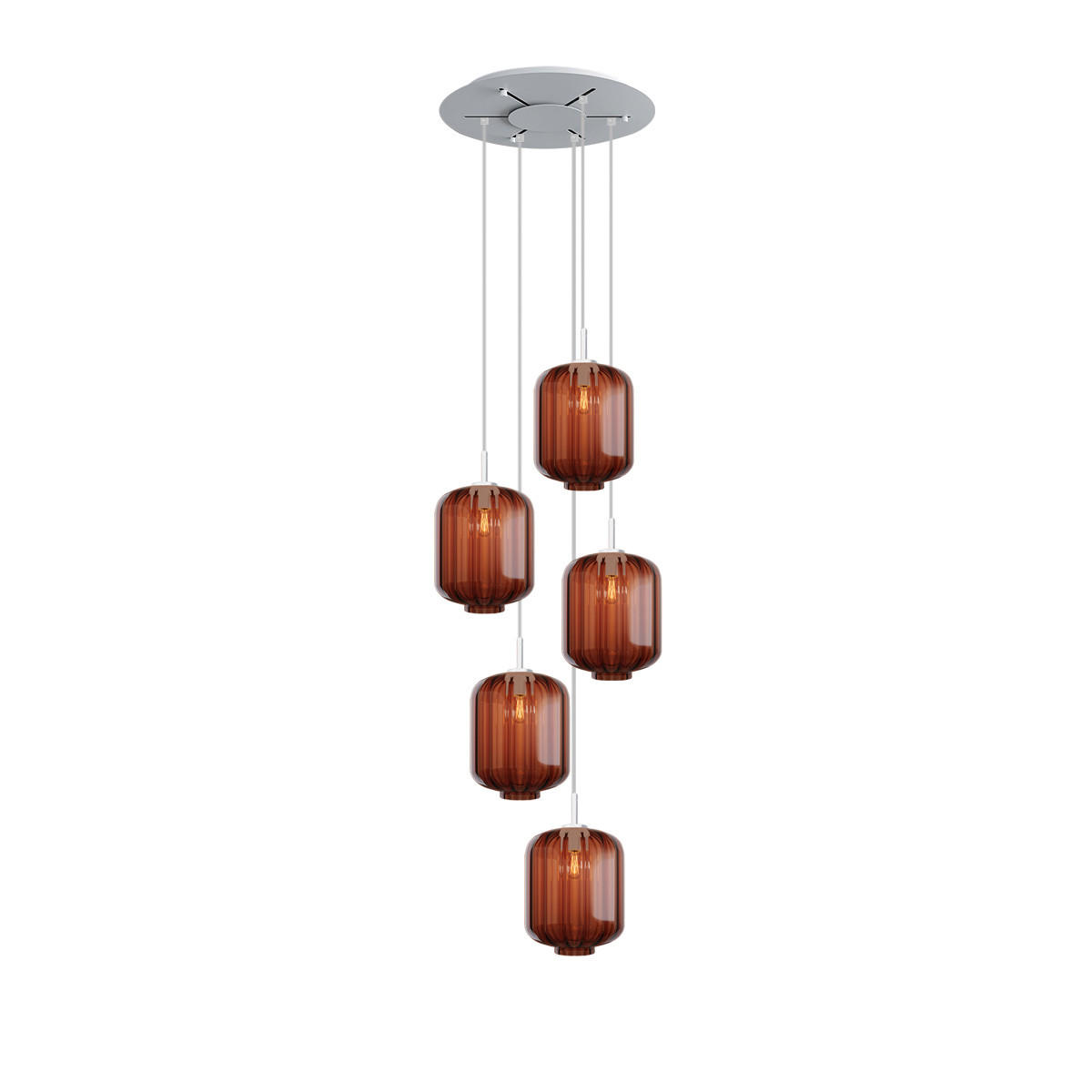 GALERIELEUCHTE Velo 5-flammig Braun Ø 25cm - Braun/Weiß, Glas (25/25/27cm) - s.luce
