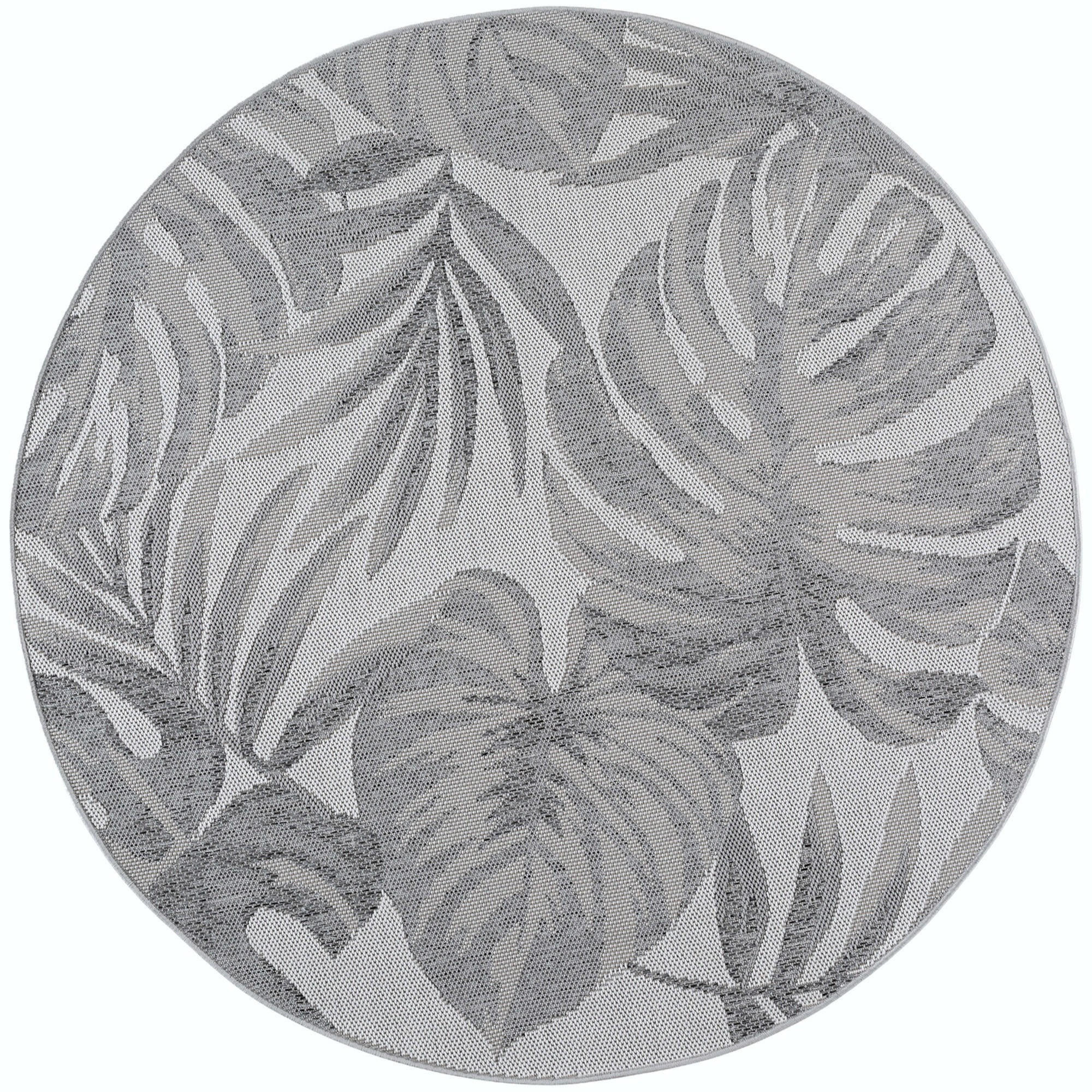 TEPPICH Outdoor VENTOUX in Grau, mit Tropen-Motiv, Ø 80 cm - Grau, Textil (80/80cm) - KADIMA DESIGN
