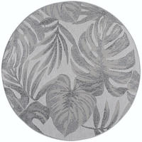 TEPPICH Outdoor VENTOUX in Grau, mit Tropen-Motiv, Ø 80 cm - Grau, Textil (80/80cm) - KADIMA DESIGN