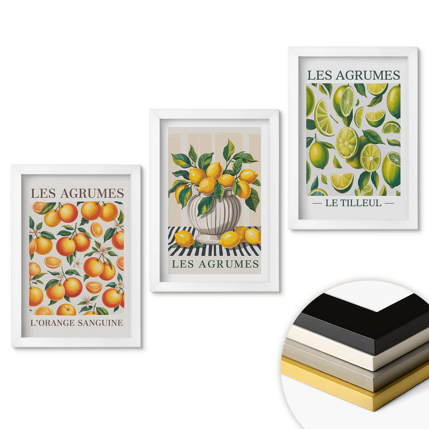 WANDBILDER 3er-Set - 20x30 cm Weißer Rahmen - Zitrusfrüchte in farbenfrohen Varianten - Weiß, Kunststoff (20/30cm) - ArtPrintCave