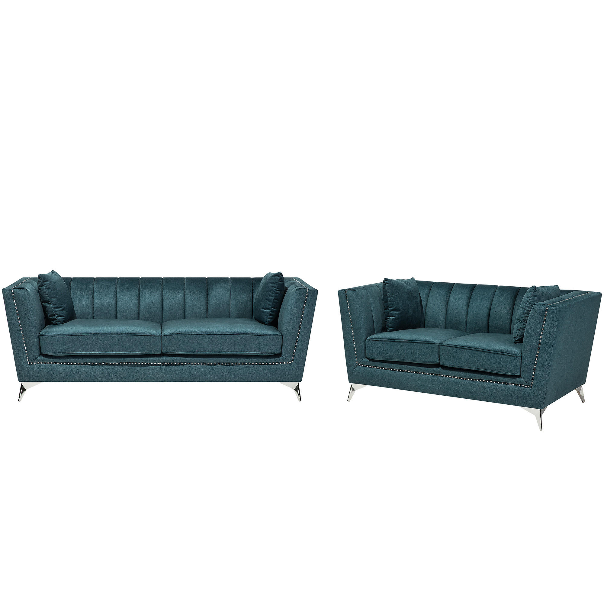 SOFA-SET 5-sitzer Samtstoff Blau Gaula - Blau, Textil (211/77/80cm) - Beliani
