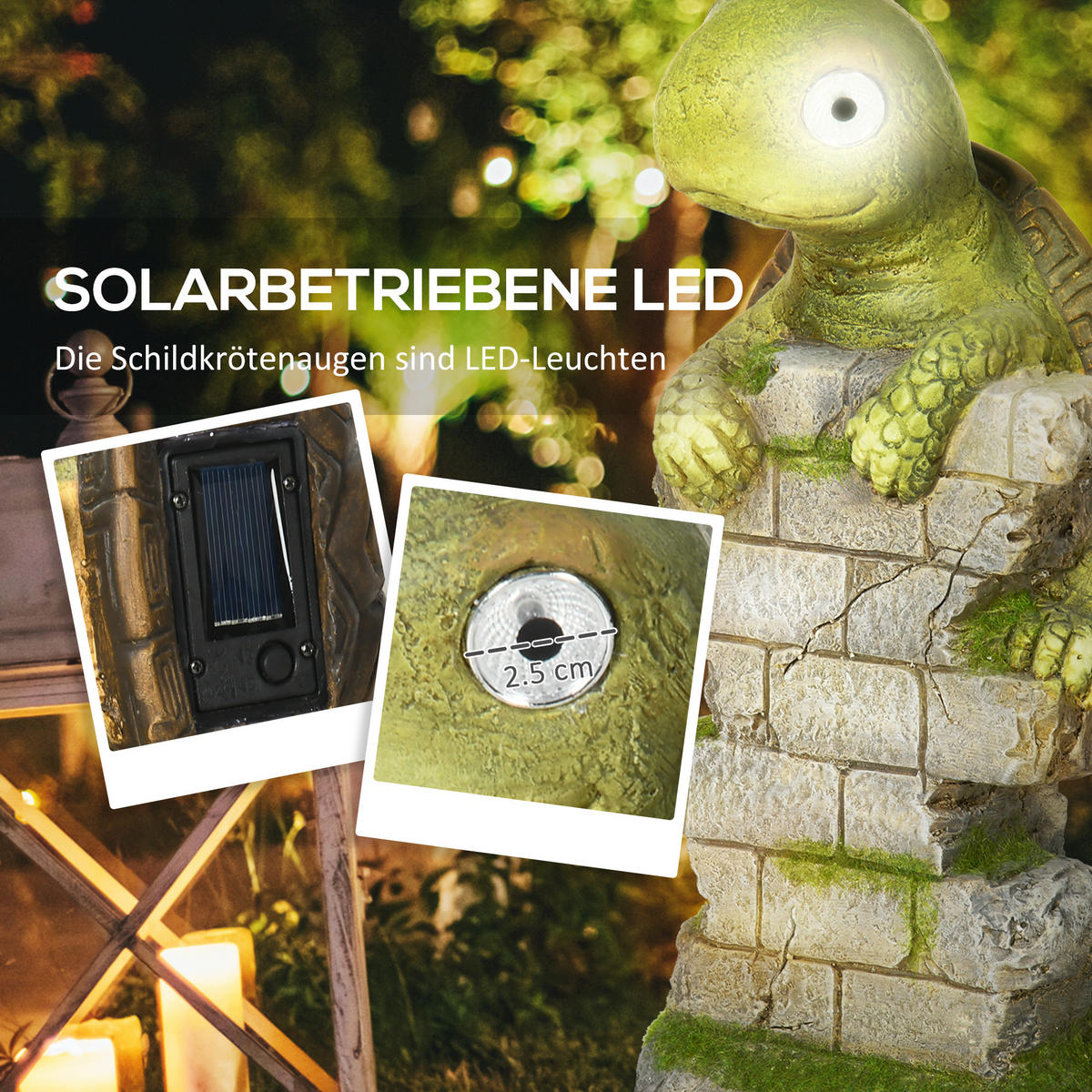 GARTENFIGUR "Schildkröte" mit LED Solarleuchte, Outdoor-Ornament für Rasen, Garten, Hof - Grün, Kunststoff (18.5/36.5/17.5cm) - Outsunny