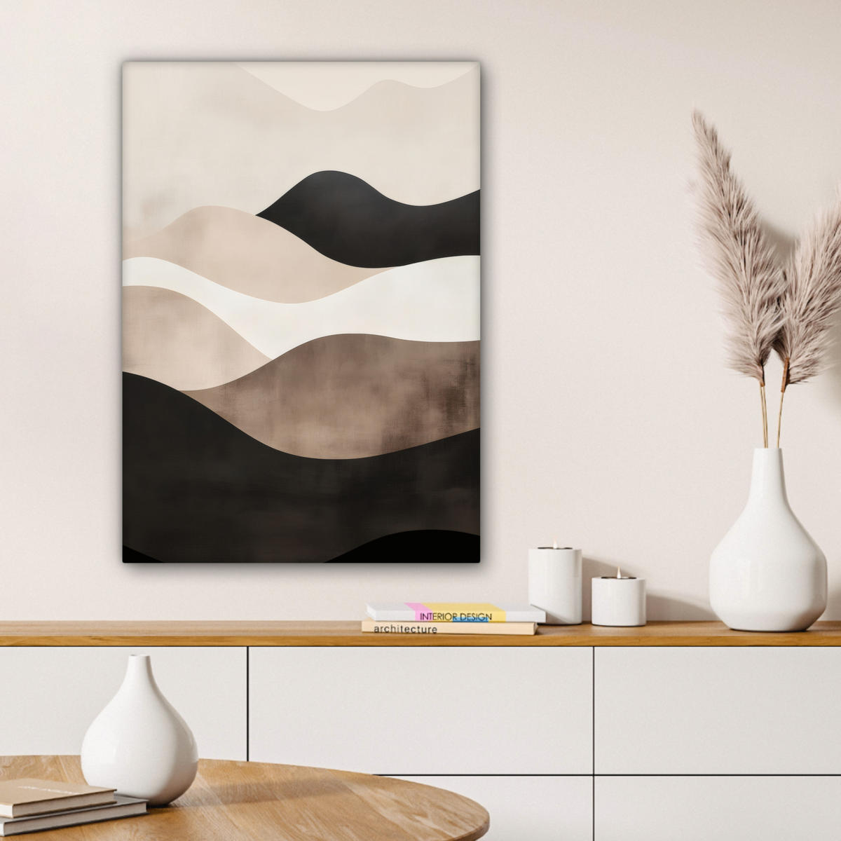 LEINWANDBILD Abstrakt - Landschaft - Wellen - Cremefarben Wandbild Wohnzimmer 60x80 cm - Cappuccino, Textil (60/80cm) - MuchoWow