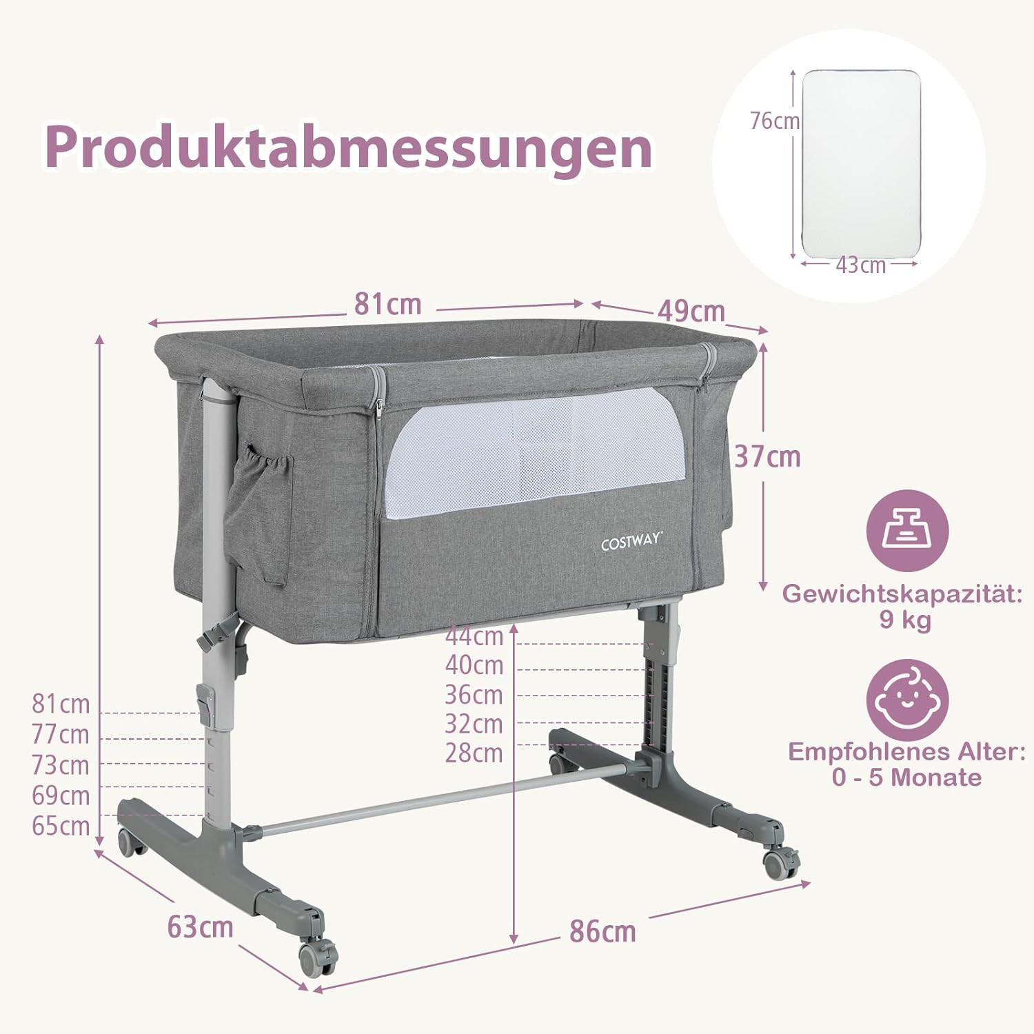 Costway Babybett Dunkelgrau