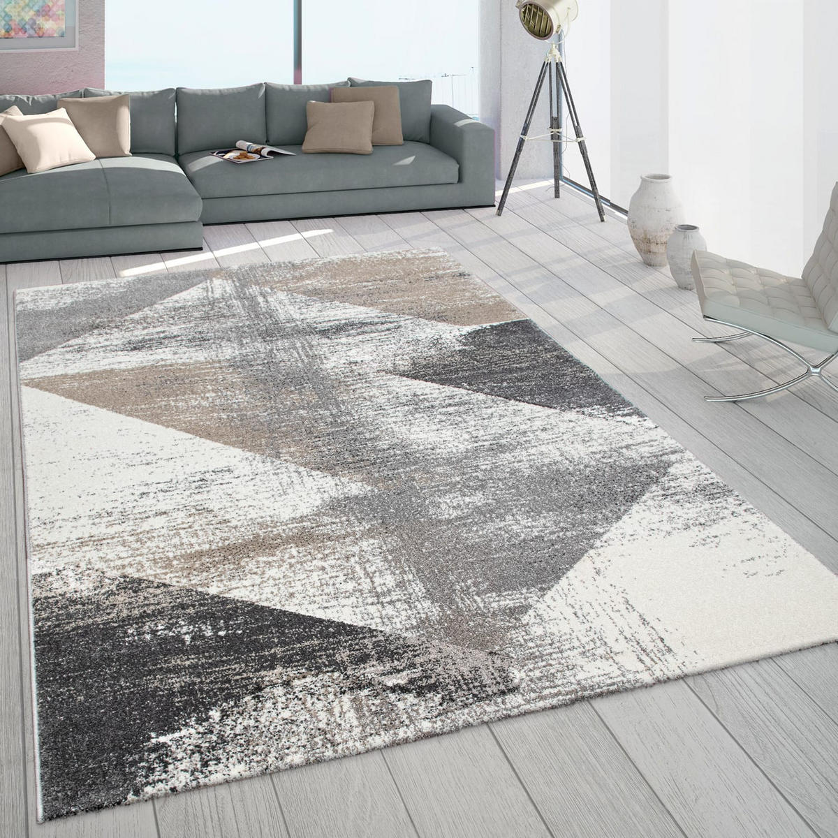 TEPPICH Kurzflor Farbverlauf Wohnzimmer schmutzabweisend Grau Rechteckig 200x290 - Grau, Textil (200/290cm) - KADIMA DESIGN