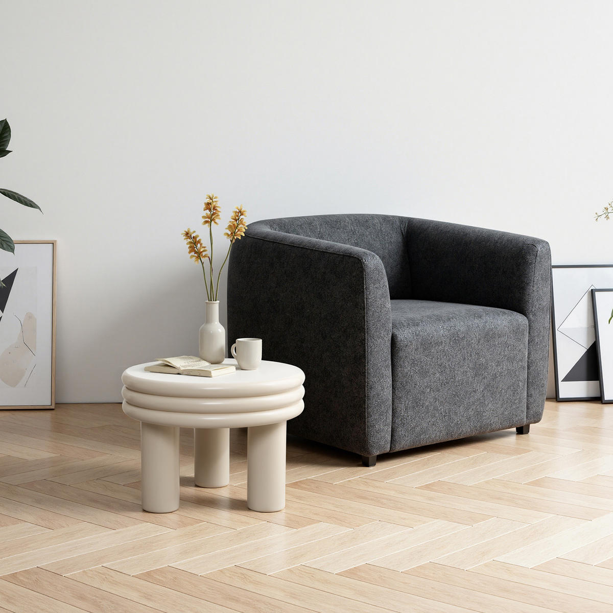 COUCHTISCH Rund, Elfenbein | Ø48 x H35 cm - Weiß, Holzwerkstoff (48/48/35cm) - Hometopia