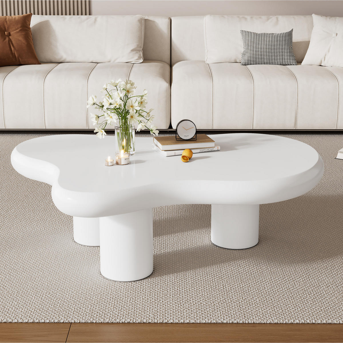 COUCHTISCH Weiß 97/67/32 cm in Wolkenform - Weiß, Holzwerkstoff (67/97/32cm) - PANGIVO