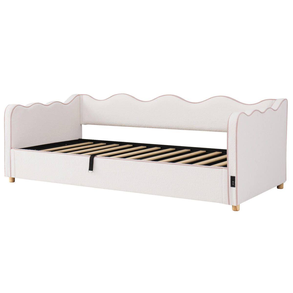 POLSTERBETT 90/200 cm aus Bouclé mit hydraulischem Stauraum und USB-Anschluss Beige - Beige, Textil (90/200cm) - Modenvie