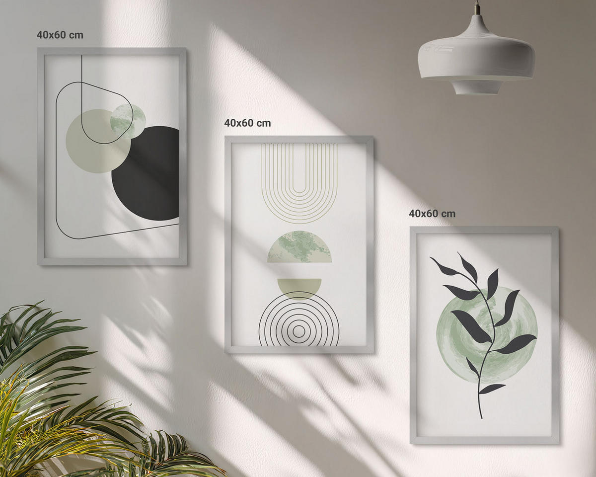 BILDER SET 3er Set - 40x60 cm Silberner Rahmen - Abstrakte Pflanzenformen - Silberfarben, Kunststoff (40/60cm) - TULUP