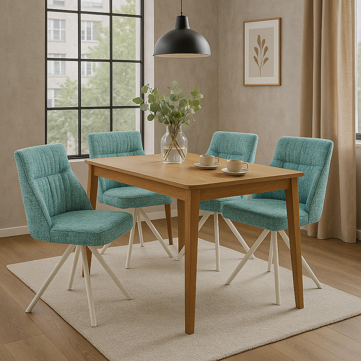 ESSZIMMERSTUHL LINNEA 2er-Set - Türkis/Weiß, Textil/Metall (49/84/62cm) - DUBI Möbel
