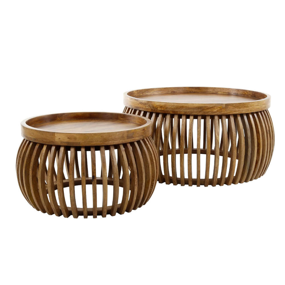 COUCHTISCH-SET DARIO GLOBE Satztische in edler Lamellen-Optik - Sandfarben, Holz (78/78/40cm) - alesvelt