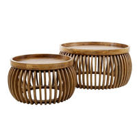 COUCHTISCH-SET DARIO GLOBE Satztische in edler Lamellen-Optik - Sandfarben, Holz (78/78/40cm) - alesvelt