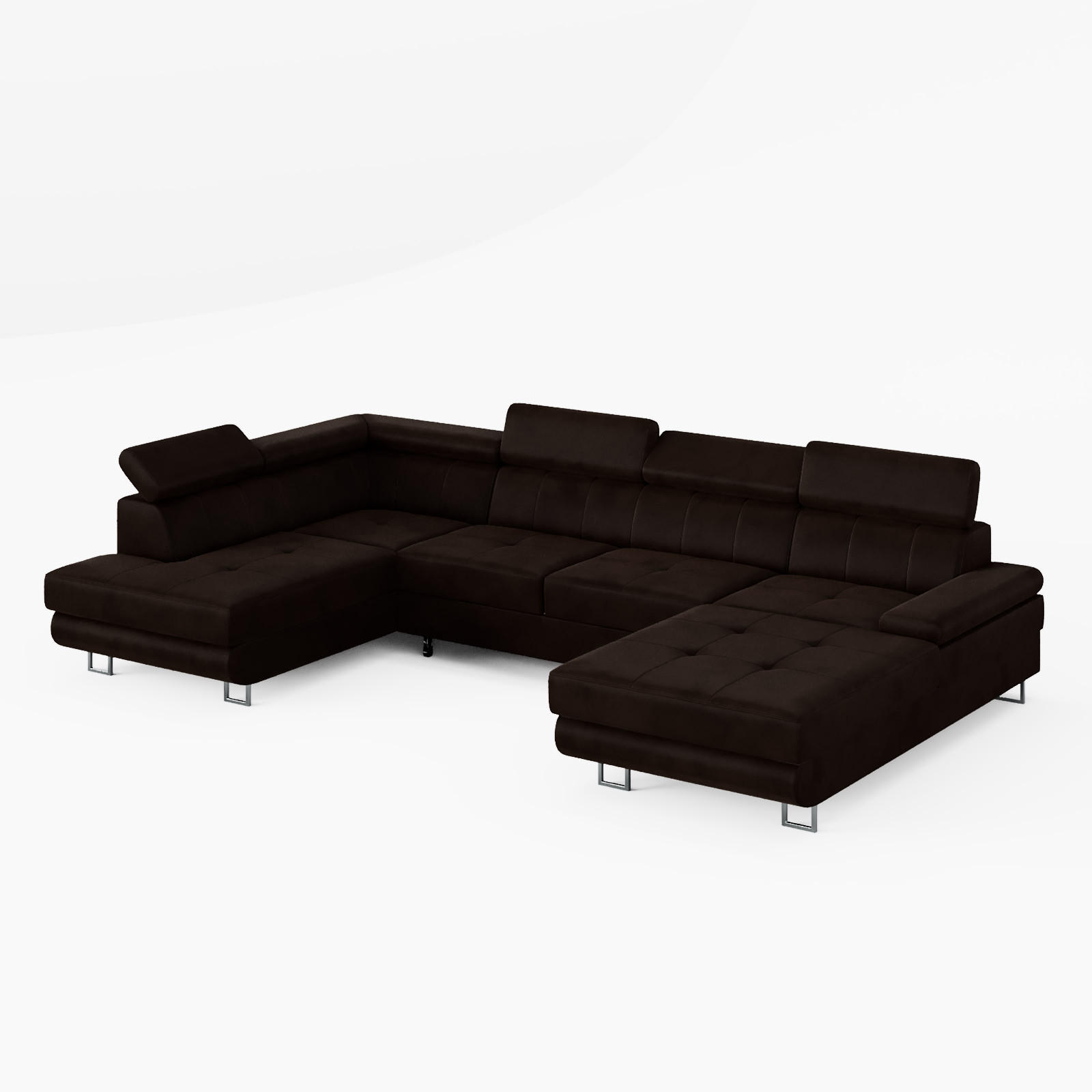 WOHNLANDSCHAFT MARRY Links Dunkelbraun Velours-Stoff mit Schlaffunktion und zwei Bettkästen - Dunkelbraun, Holz/Metall (335/90/190cm) - Barchello