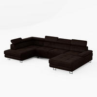 WOHNLANDSCHAFT MARRY Links Dunkelbraun Velours-Stoff mit Schlaffunktion und zwei Bettkästen - Dunkelbraun, Holz/Metall (335/90/190cm) - Barchello