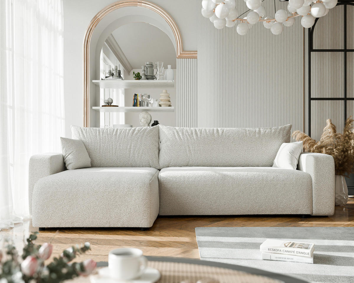 ECKSOFA mit Schlaffunktion und Bettkasten, Beige - Beige/Creme, Holzwerkstoff/Textil (145/278cm) - Idohome