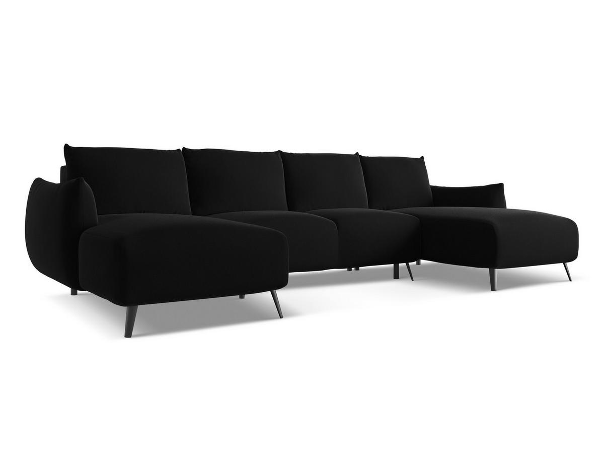 WOHNLANDSCHAFT Samt Stoff Schwarz - Schwarz, Textil/Metall (317/86/162cm) - Makamii