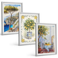 BILDER SET 3er Set - 40x60 cm Silberner Rahmen - Blick auf das Meer aus Zitronenbäumen - Silberfarben, Kunststoff (40/60cm) - TULUP