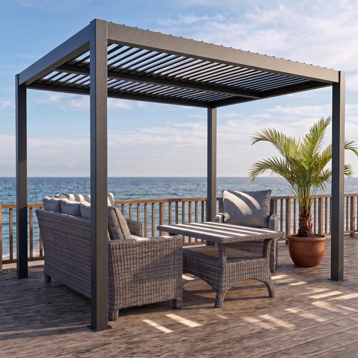 PERGOLA Rhodes Schwarz 3 x 3 m Aus Aluminium - Schwarz, Metall (300/236/300cm) - Concept Usine