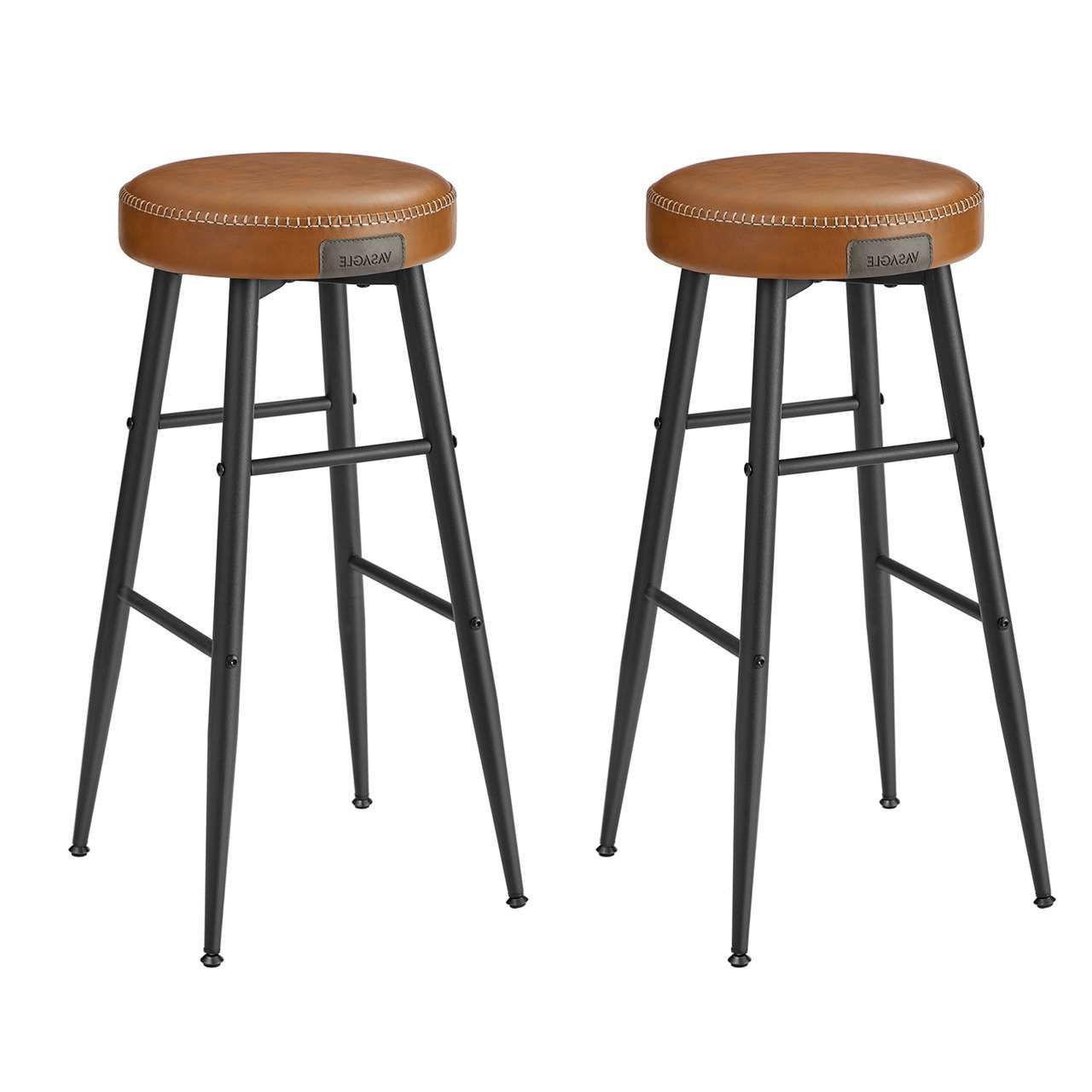BARHOCKER Metall Kunstleder Braun Schwarz 2er Set 76,2x51,6x33 cm - Schwarz/Braun, Holzwerkstoff/Textil (33/76/33cm) - Begryf