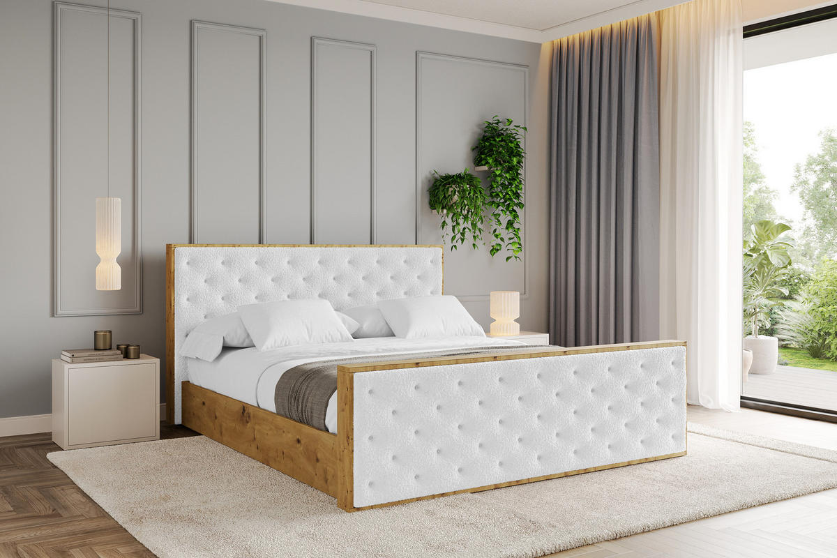POLSTERBETT mit Bettkasten, Fußteil und Lattenrost, Boxbett ohne Matratze - ENZO3-Z 180x200 Weiß - Weiß, Holzwerkstoff/Textil (180/200cm) - ALTDECOR