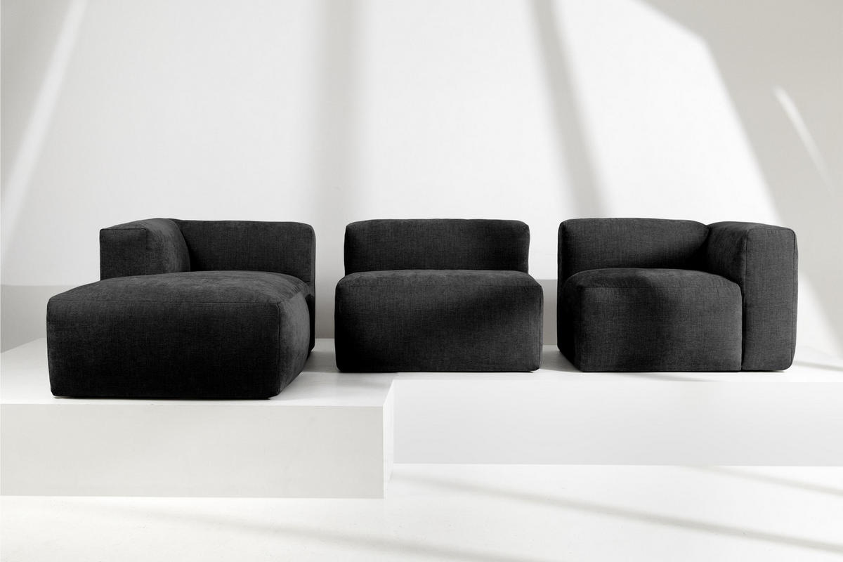 ECKMODULSOFA-LINKS BUFFO mit extrem weicher und bequemer Sitzfläche, Gewebestoff, graphit - Graphitfarben, Textil (297/180cm) - KONSIMO®