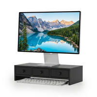 MONITORSTÄNDER Schwarz MDF 3 Schubladen 51x24x12,5 cm - Schwarz, Holzwerkstoff (24/51/12.5cm) - Relaxdays