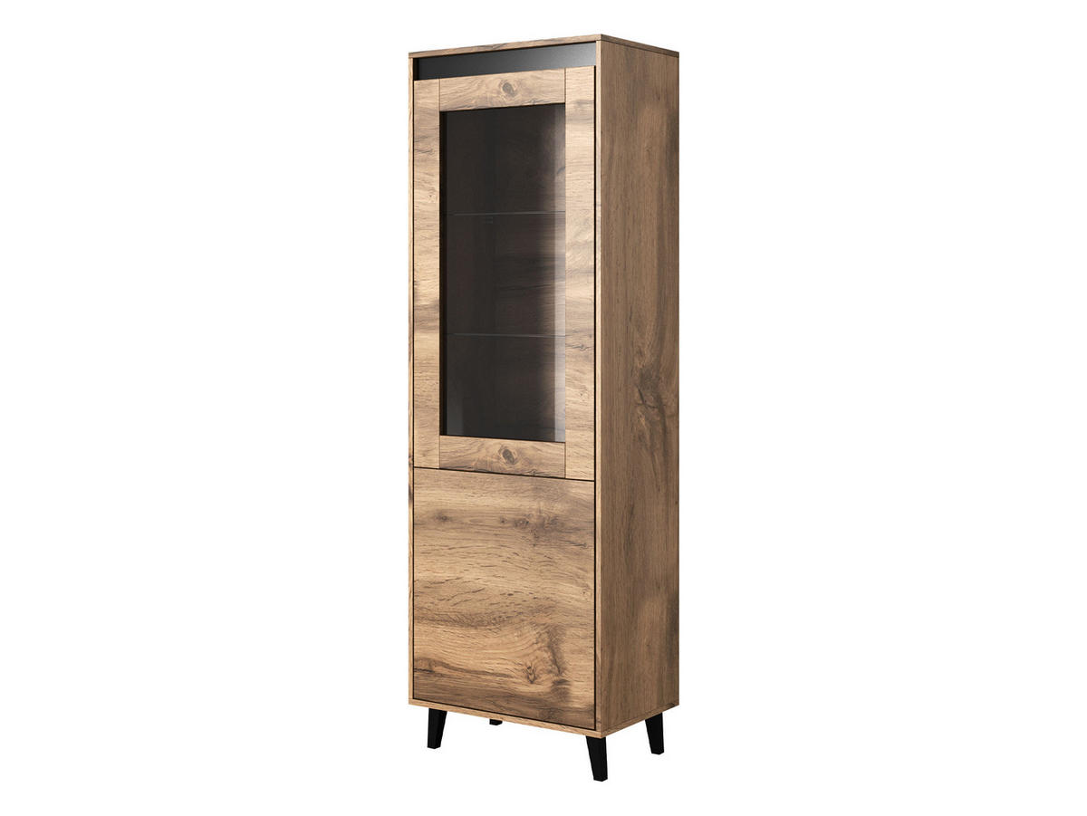 STANDVITRINE Nord - Eiche Wotan/Schwarz, Holzwerkstoff/Kunststoff (60/183/38cm) - MIRJAN24