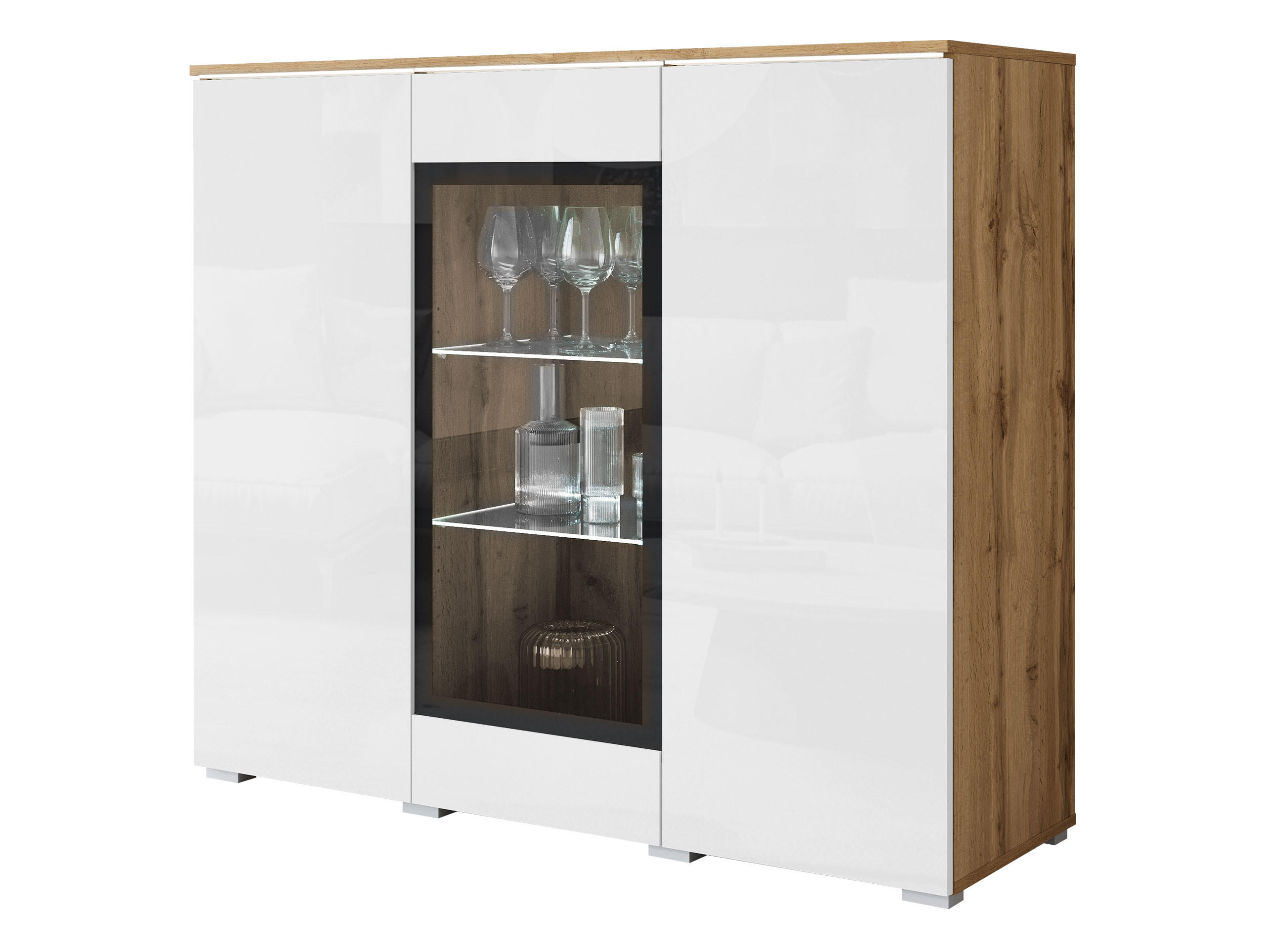 KOMMODE Vera 120 mit weißer LED Beleuchtung - Weiß Hochglanz/Silberfarben, Holzwerkstoff/Kunststoff (120/104/40cm) - MIRJAN24