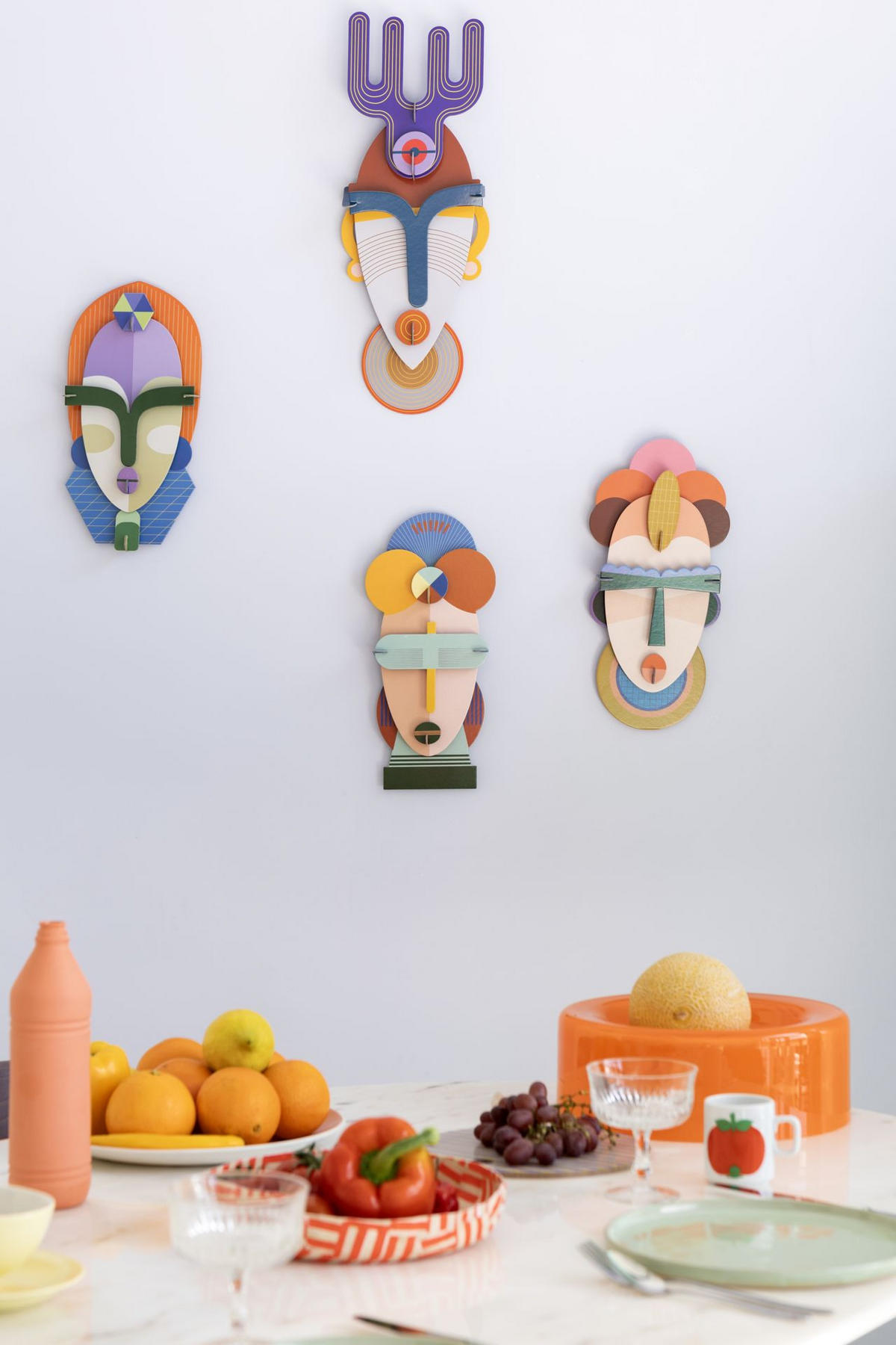 WANDDEKO Geos Gesicht 4.9/35.3 cm - Multicolor, Wellpappe (4.9/35.3/17cm) - KUNSTLOFT