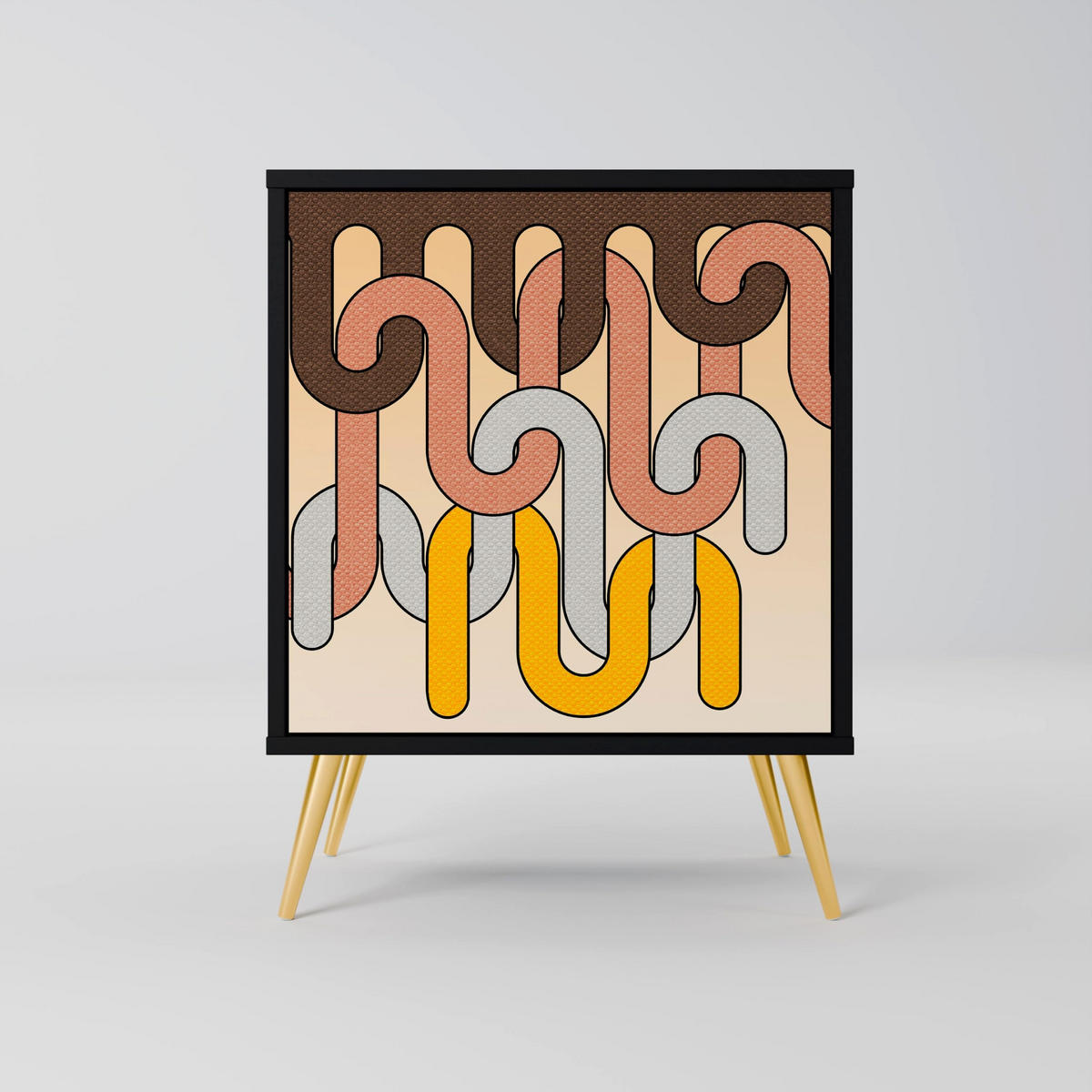 SIDEBOARD COLORFUL STRINGS, Schwarz, 57,5x42x75,5 cm, Goldfarbene Metallfüße - Goldfarben/Multicolor, Holzwerkstoff/Metall (57.5/75.5/42cm) - SpaceRebels