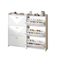 SCHUHSCHRANK aus MDF 140x30x120cm in Weiß mit 3 Klapptüren - Weiß, Holzwerkstoff (140/120/30cm) - Modfu