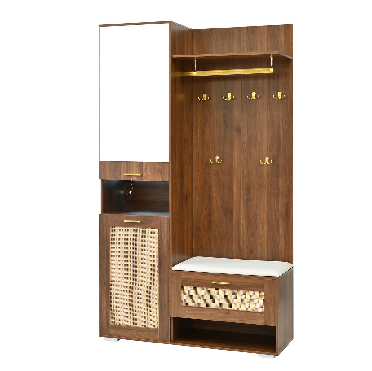 GARDEROBEN-SET mit Spiegel und LED 110 x 38 x 190 cm Walnussoptik - Braun, Holzwerkstoff (38/190/110cm) - Beauniv
