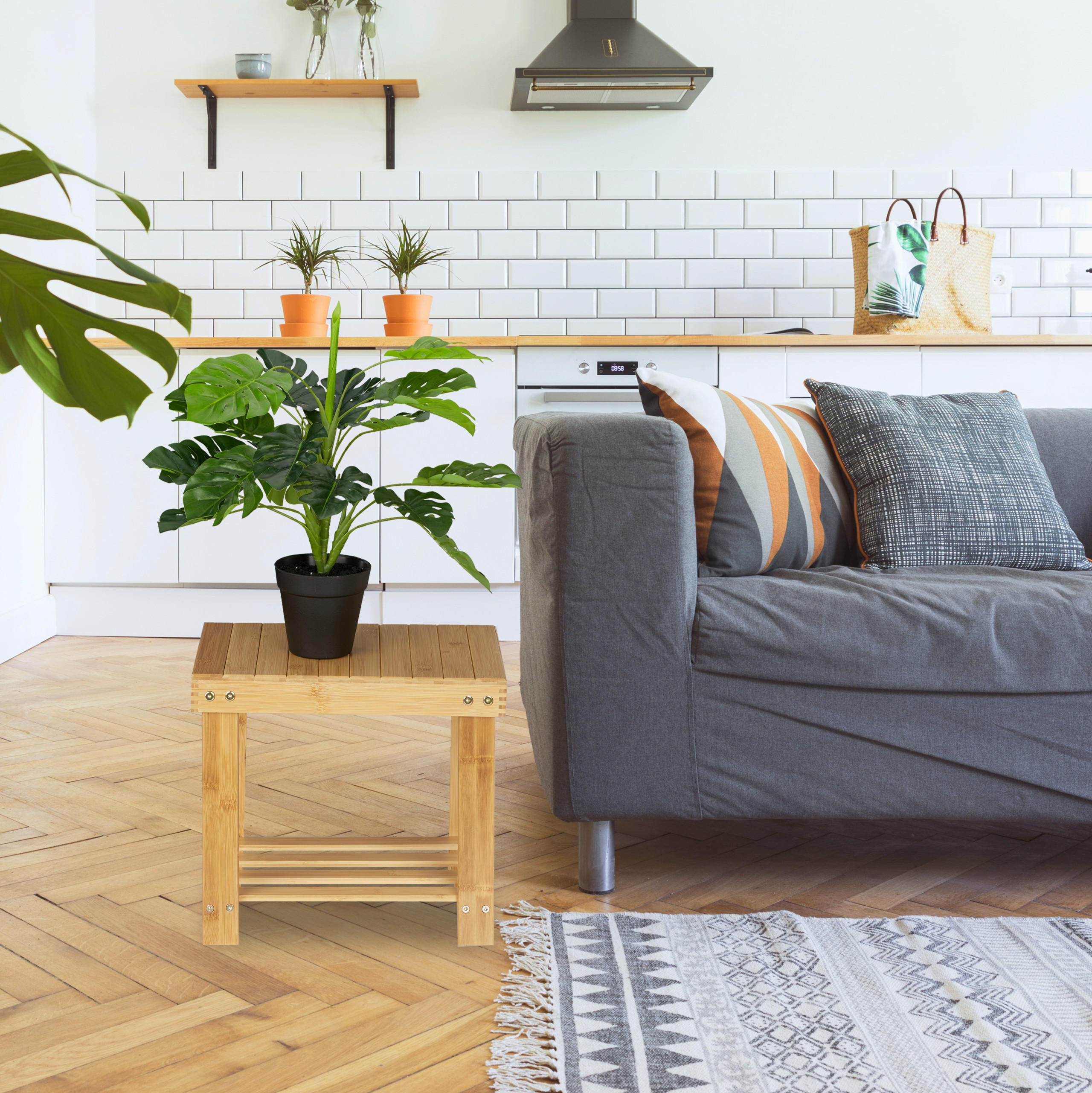 FUSSBANK - Hellbraun, Holz (25/33.5/39cm) - Relaxdays