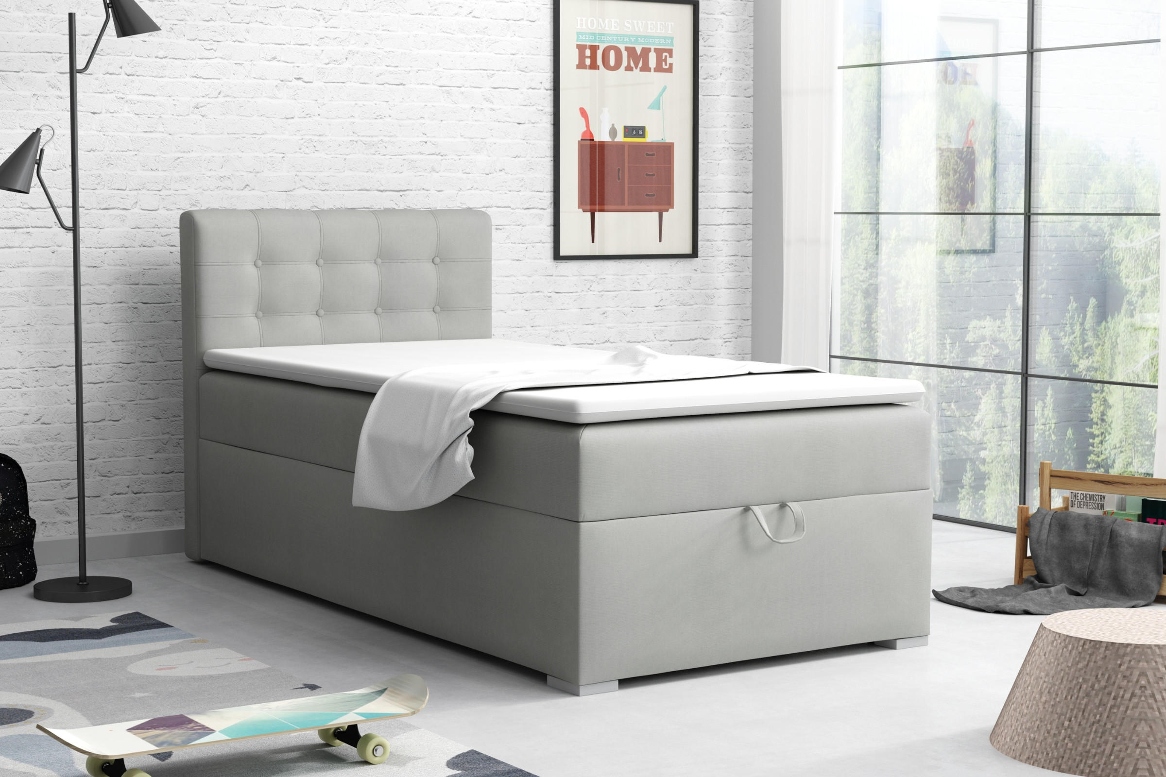 BOXBETT TEEN 3 90/200 Velours Hellgrau H4 - Hellgrau, Holz/Holzwerkstoff (90/200cm) - Deine Möbel 24