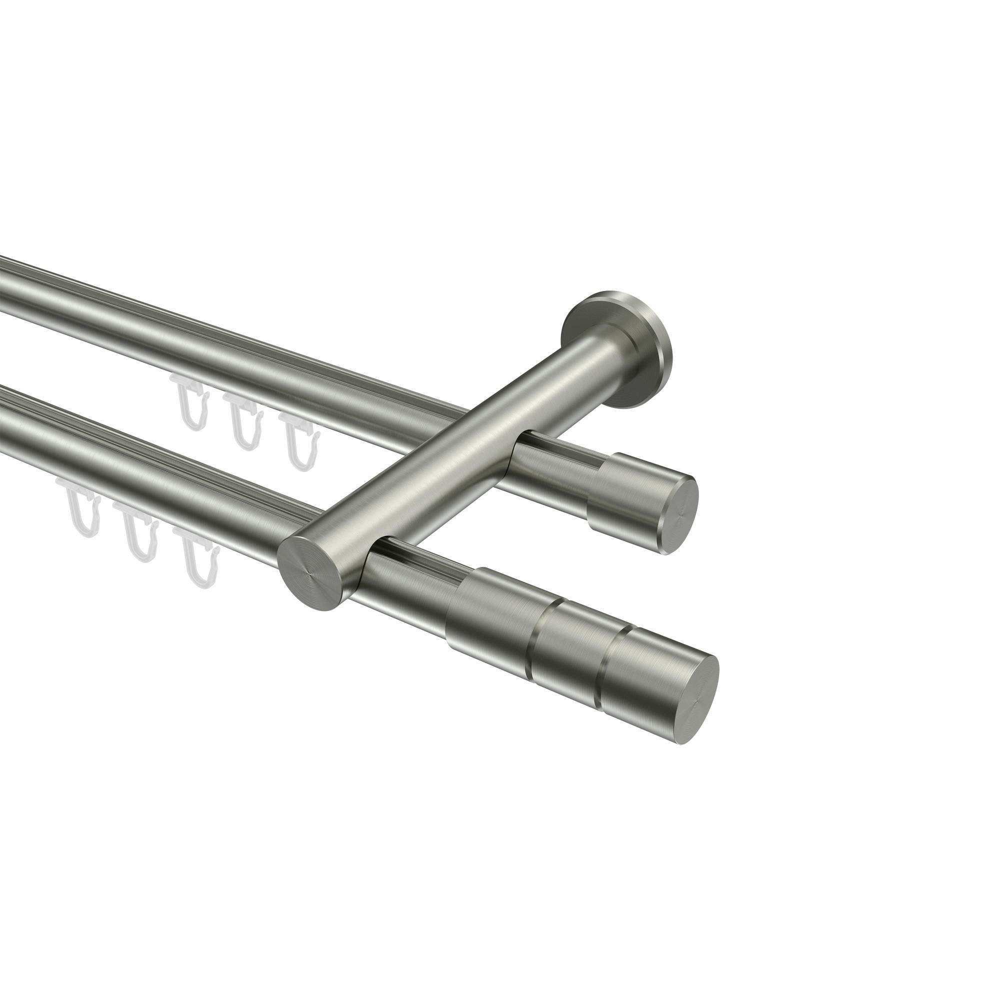 INNENLAUF-GARDINENSTANGEN-SET Platon Elanto 400 cm (geteilt in 2 x 200 cm), 2-läufig, 20 mm Ø Edelstahl-Optik - Edelstahlfarben, Metall (400cm) - INTERDECO