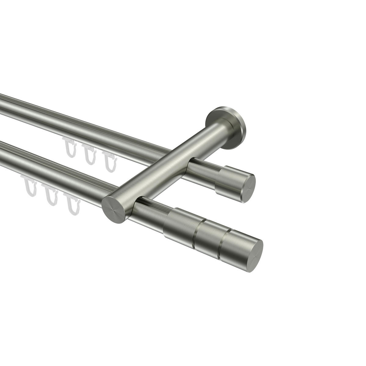 INNENLAUF-GARDINENSTANGEN-SET Platon Elanto 280 cm (geteilt in 2 x 140 cm), 2-läufig, 20 mm Ø Edelstahl-Optik - Edelstahlfarben, Metall (280cm) - INTERDECO